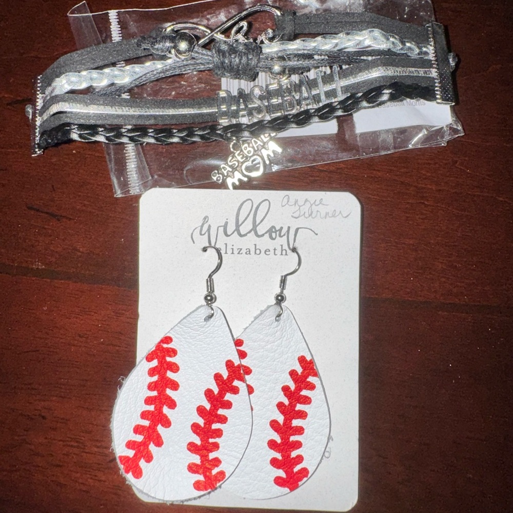 Baseball Stitch Earrings and Baseball Mom Bracelet